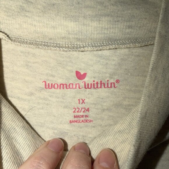 Woman Within Cream Turtleneck Shirt Tunic Mockneck 1X 22-24 Capsule Basic - Picture 2 of 8